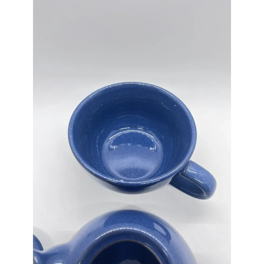 Blue PIER 1 Stoneware Teapot W/Mug Set ~ Stackable 3 Piece Set